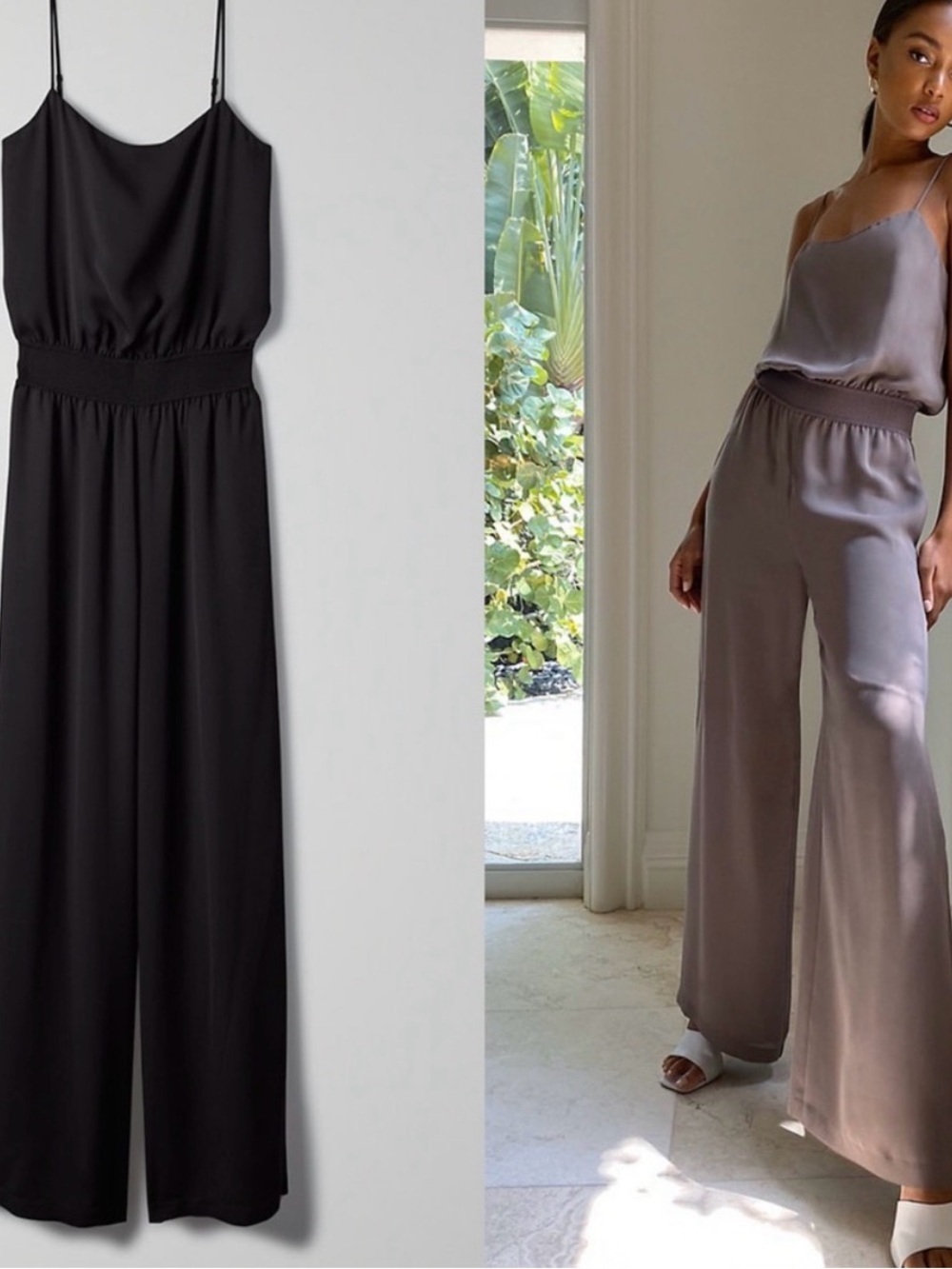 Aritzia Little Moon Spaghetti-Strap Wide-Leg Jumpsuit in Black